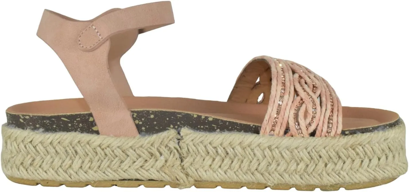 TOP Moda Shoes Women Platform Espadrille Sandals Ankle Strap Flat Footbed Buckle up Bling Rhinestone Athens-1