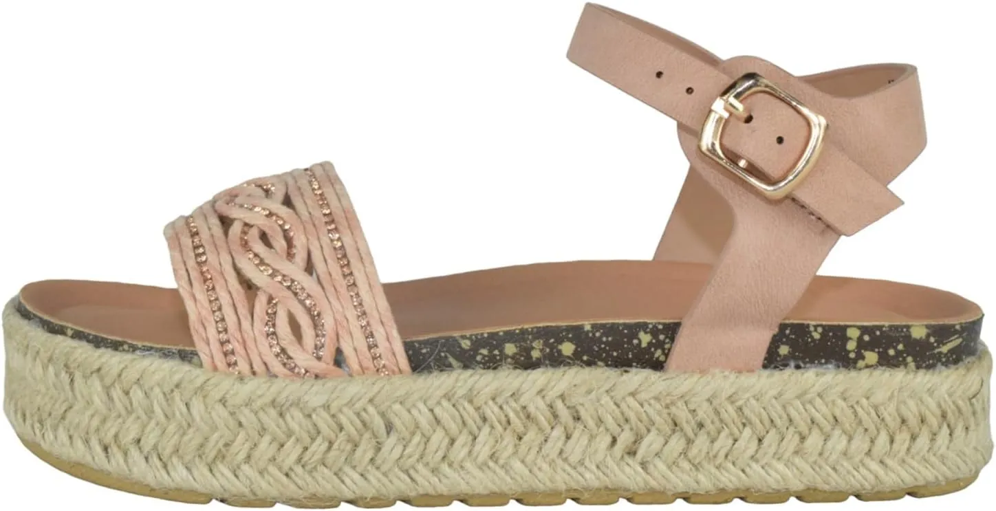TOP Moda Shoes Women Platform Espadrille Sandals Ankle Strap Flat Footbed Buckle up Bling Rhinestone Athens-1