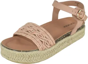 TOP Moda Shoes Women Platform Espadrille Sandals Ankle Strap Flat Footbed Buckle up Bling Rhinestone Athens-1