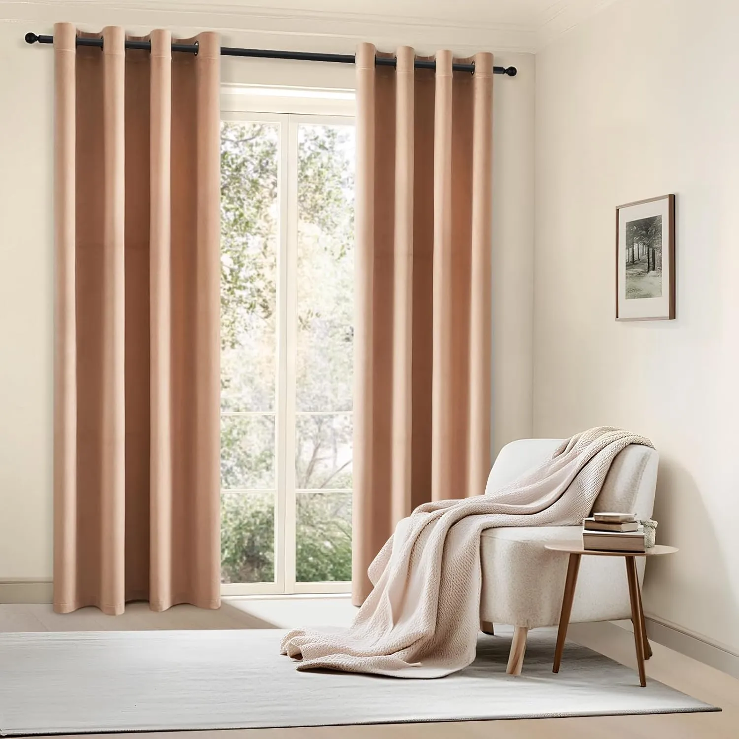 Topfinel 96 Inches Long Velvet Blackout Curtains,Blush Pink Soft Velvet Grommet Curtains Thermal Insulated Light Blocking Privacy Drapes for Living Room, 2 Panels 96 inches Length