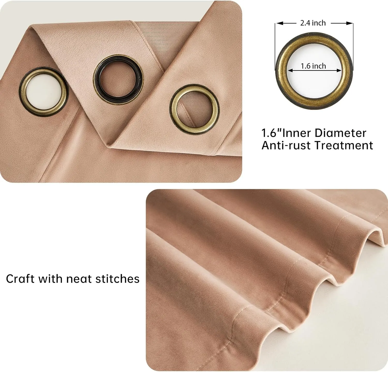 Topfinel 96 Inches Long Velvet Blackout Curtains,Blush Pink Soft Velvet Grommet Curtains Thermal Insulated Light Blocking Privacy Drapes for Living Room, 2 Panels 96 inches Length
