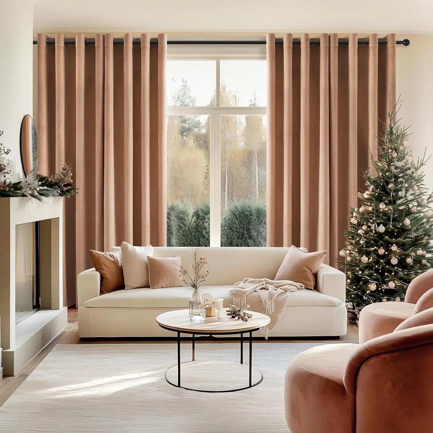 Topfinel 96 Inches Long Velvet Blackout Curtains,Blush Pink Soft Velvet Grommet Curtains Thermal Insulated Light Blocking Privacy Drapes for Living Room, 2 Panels 96 inches Length