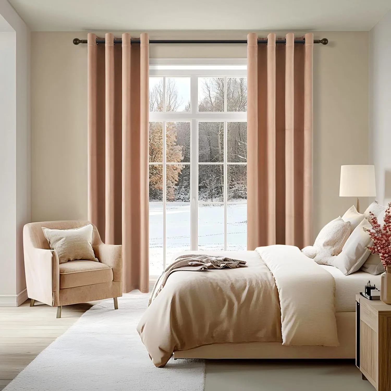 Topfinel 96 Inches Long Velvet Blackout Curtains,Blush Pink Soft Velvet Grommet Curtains Thermal Insulated Light Blocking Privacy Drapes for Living Room, 2 Panels 96 inches Length