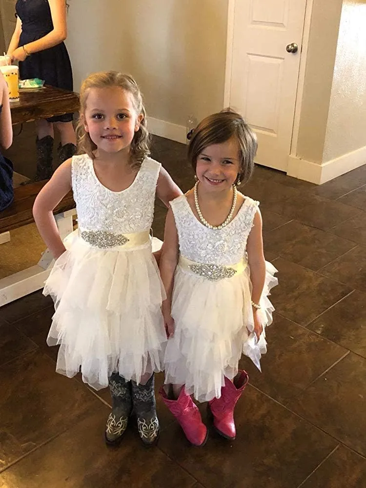 Topmaker Backless A-line Lace Back Flower Girl Dress