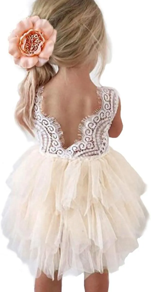 Topmaker Backless A-line Lace Back Flower Girl Dress