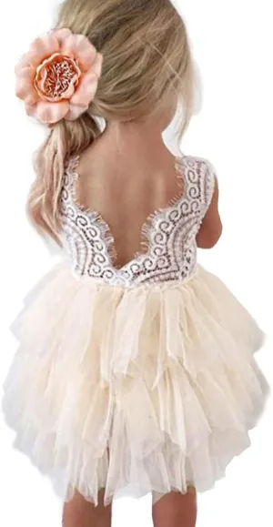 Topmaker Backless A-line Lace Back Flower Girl Dress
