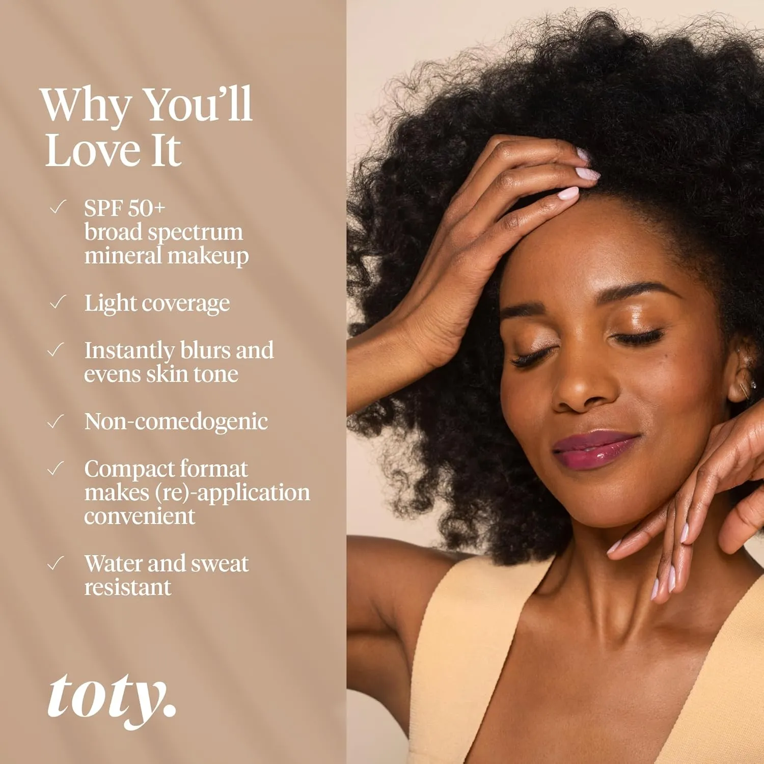 Toty by Sofia Vergara - Ilumina CC Creamy Compact SPF 50  Mineral Broad Spectrum Sunscreen for Face - Tinted Blurring Balm SPF- Matte, Light Coverage - Water & Sweat Resistant - All Skin Types - 1C