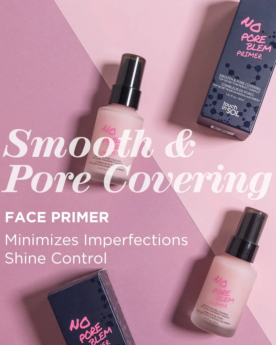 TOUCH IN SOL No Pore Blem Primer   Redness Correcting Base Set - Pore Filler Blurring Primer Before Makeup - Tone Neutralizing before Foundation - Pore Minimizing, Sebum, and Shine Control 1.01fl. oz.