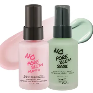 TOUCH IN SOL No Pore Blem Primer   Redness Correcting Base Set - Pore Filler Blurring Primer Before Makeup - Tone Neutralizing before Foundation - Pore Minimizing, Sebum, and Shine Control 1.01fl. oz.
