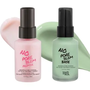 TOUCH IN SOL Primer Duo Set – NO Poreblem Perfecting Pink Primer   Redness Correcting Green Base - Tone Balancing, Pore Minimizing, Flawless Makeup Prep Kit