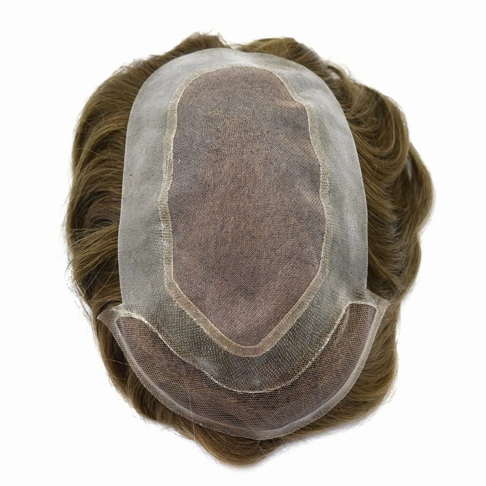 Toupee for Men Hair Replacement System Durable Fine Mono Base Mens Toupee French Lace Front Natural Hairline Men Hair Piece (7"X9" 120% density, #1B OFF BLACK)