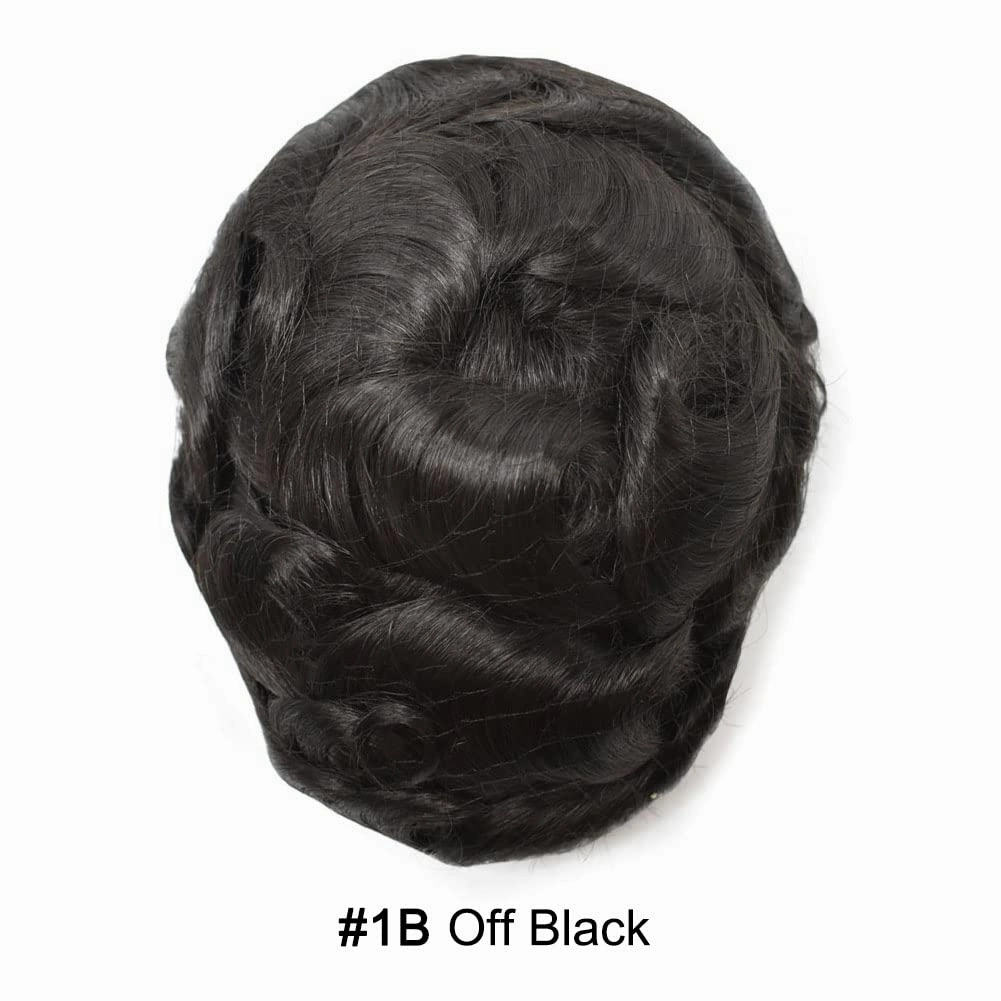 Toupee for Men Hair Replacement System Durable Fine Mono Base Mens Toupee French Lace Front Natural Hairline Men Hair Piece (7"X9" 120% density, #1B OFF BLACK)