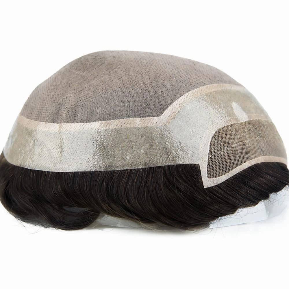 Toupee for Men Hair Replacement System Durable Fine Mono Base Mens Toupee French Lace Front Natural Hairline Men Hair Piece (7"X9" 120% density, #1B OFF BLACK)