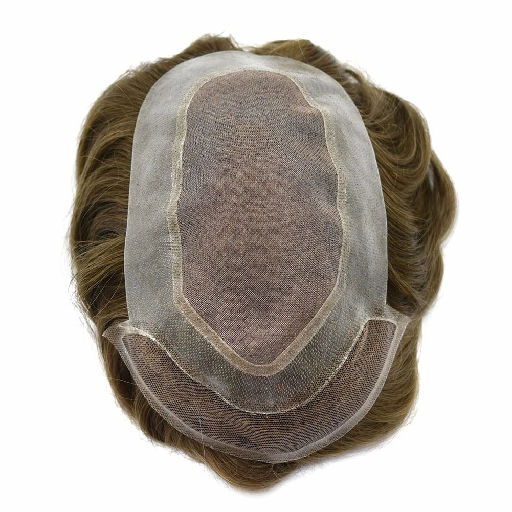 Toupee for Men Hair Replacement System Durable Fine Mono Base Mens Toupee French Lace Front Natural Hairline Men Hair Piece (8"X10" 120% density, #1B10 1B# OFF BLACK WITH 10% SYNTHETIC GREY)