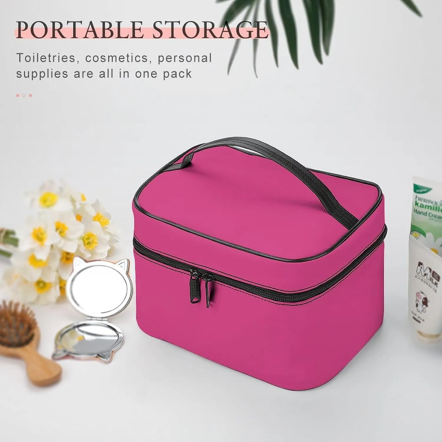 Travel Makeup Bag, Bright Blush Pink Cosmetic Bags for Women Large Capacity Waterproof Toiletry Bag Make up Organizer