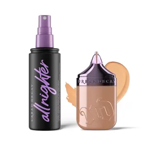 Urban Decay Waterproof Natural Matte Foundation & Setting Spray Bundle - Face Bond Foundation (15 Light Medium Warm) Medium Coverage - All Nighter Waterproof Setting Spray (4 Fl Oz) Smudge-Proof Wear