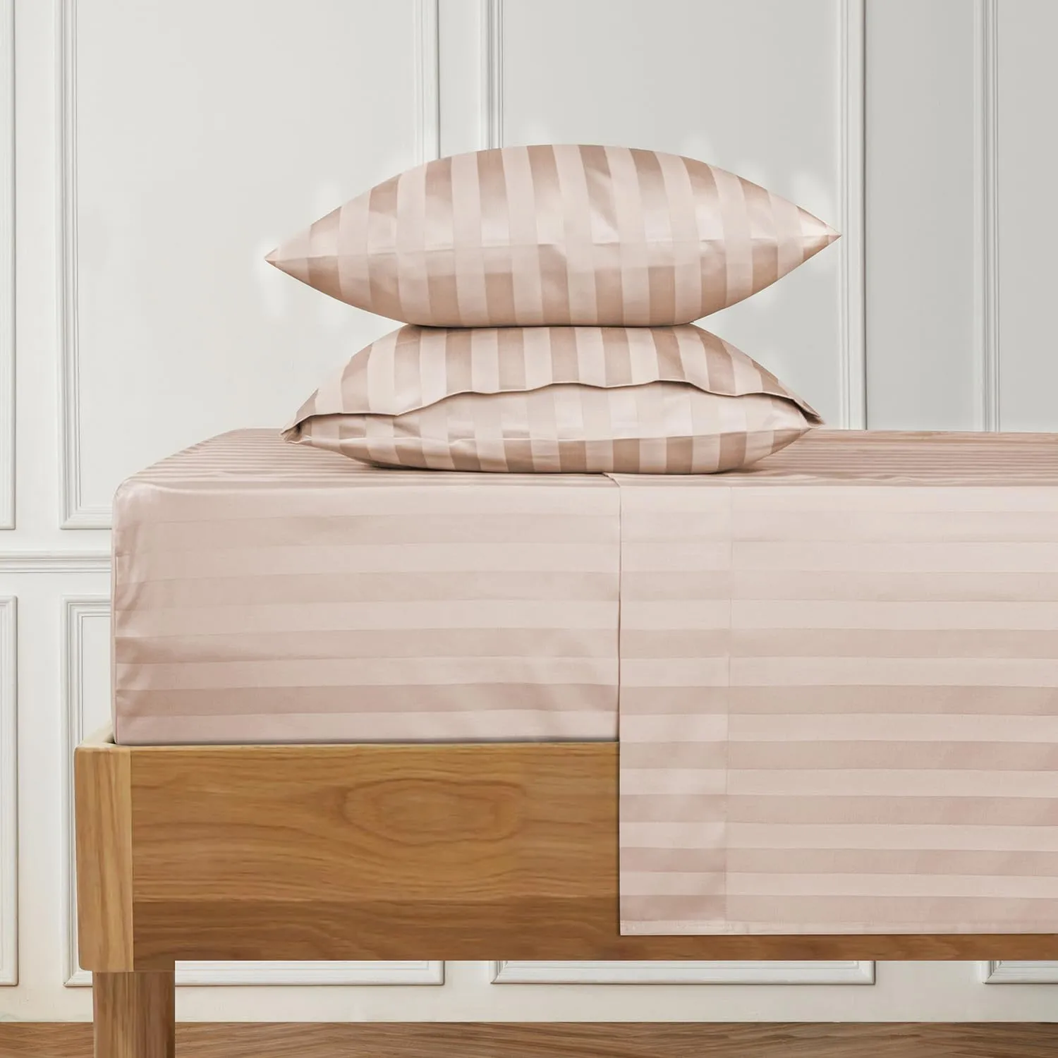 URBANHUT 1000 Thread Count Damask Striped California King Size Egyptian Cotton Sheets, Long Staple Soft & Breathable, 4 Pc Bed Sheet Sets, Luxury Hotel Sateen Sheets Fits 16" Deep Pocket - Blush Pink