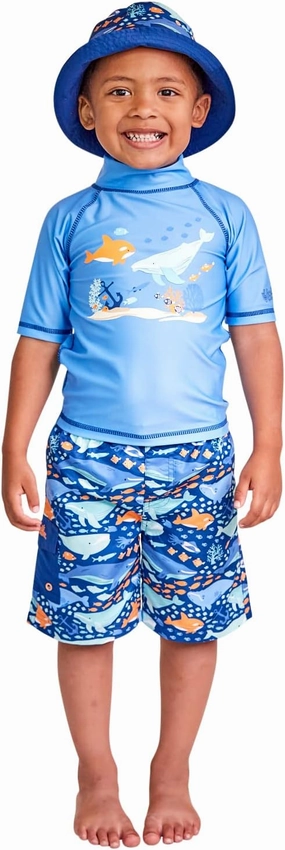 UV SKINZ Boys 3 Piece Sun and Swim Set with UPF 50  Sun Protection – Boys Swimsuit, Toddler Swim Suits