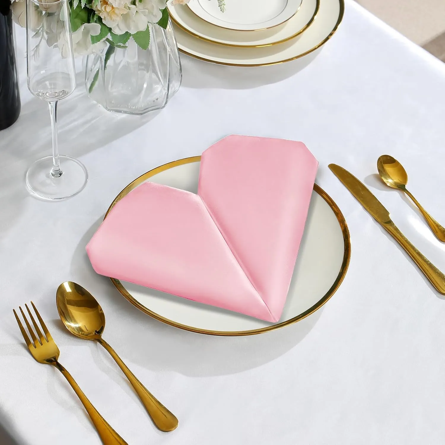 VACVELT 50 Pack Blush Pink Satin Napkins 17x17 Inch Wedding Napkins Bulk, Decorative Elegant Dinner Napkins Square Table Napkins Decor, Silky Satin Cloth Napkins for Restaurant Graduation Party