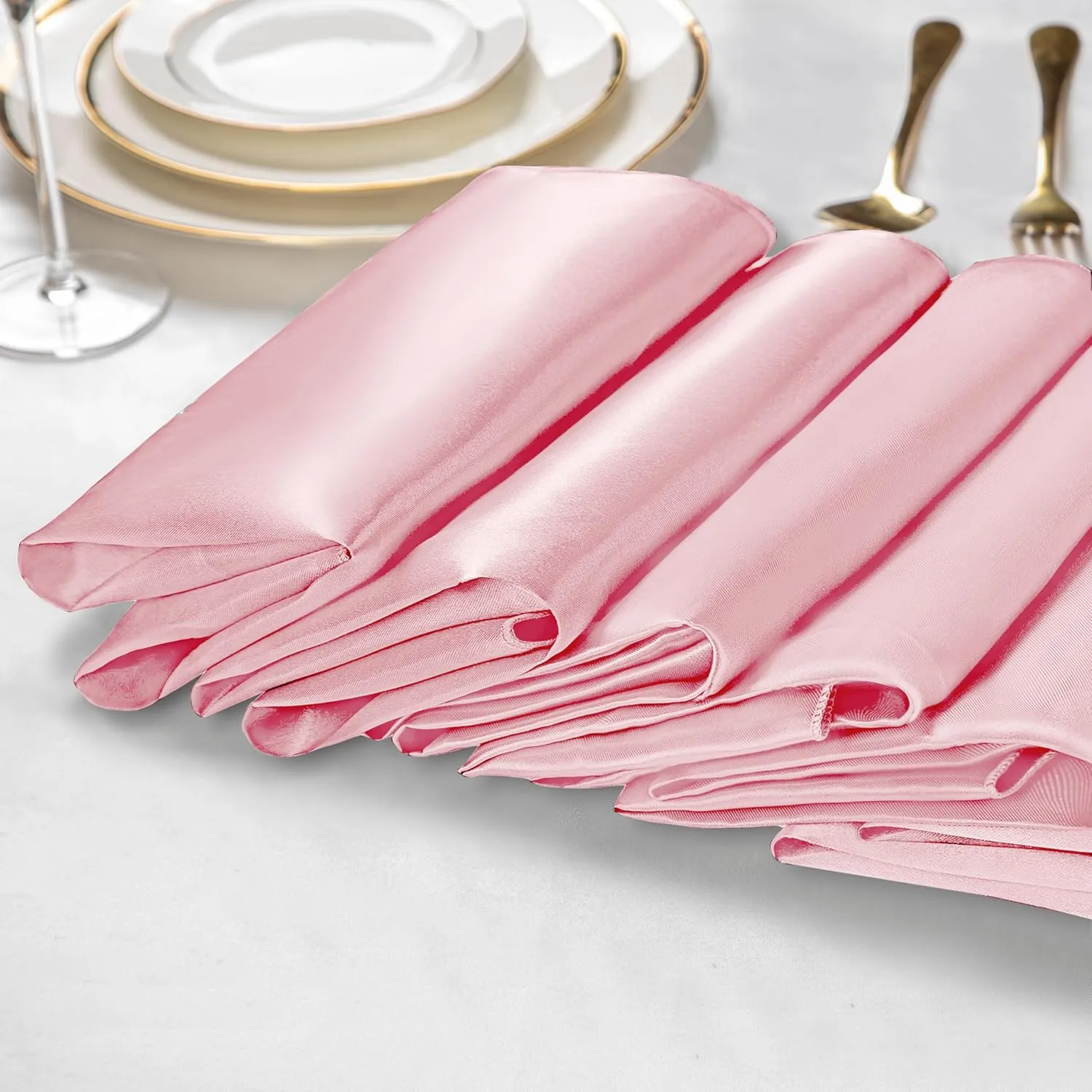 VACVELT 50 Pack Blush Pink Satin Napkins 17x17 Inch Wedding Napkins Bulk, Decorative Elegant Dinner Napkins Square Table Napkins Decor, Silky Satin Cloth Napkins for Restaurant Graduation Party