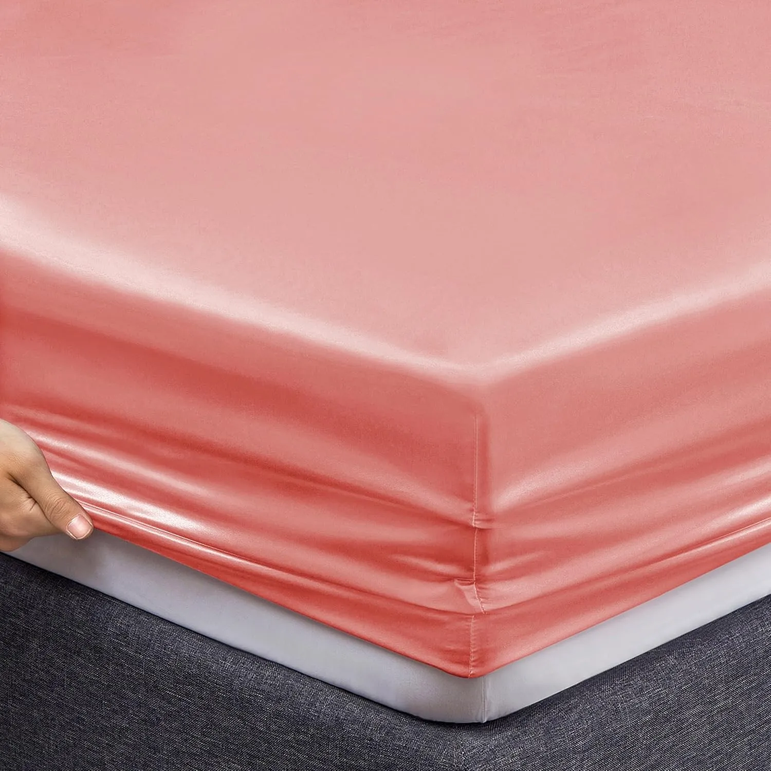 Vonty Satin Sheets Twin Silky Soft Satin Bed Sheets Blush Pink Sheet Set, 1 Deep Pocket Fitted Sheet   1 Flat Sheet   1 Pillowcases
