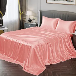 Vonty Satin Sheets Twin Silky Soft Satin Bed Sheets Blush Pink Sheet Set, 1 Deep Pocket Fitted Sheet   1 Flat Sheet   1 Pillowcases
