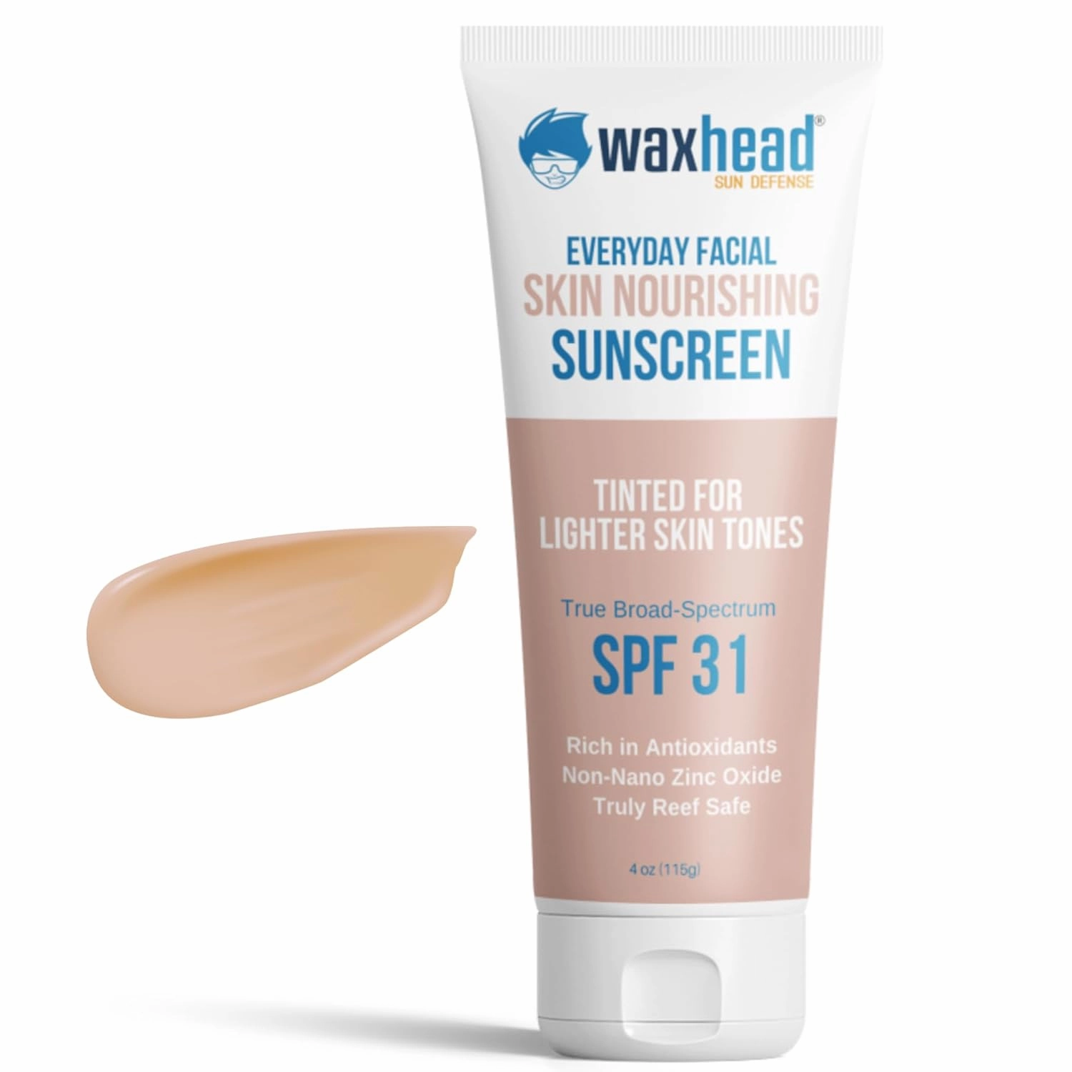 Waxhead Tinted Mineral Sunscreen for Face SPF 31, Tinted Zinc Oxide Sunscreen, Hydrating, Easy to Apply, Lightweight, Blends Nicely, Broad Spectrum Primer with Antioxidants (Sheer Glow Light Tint 4oz)