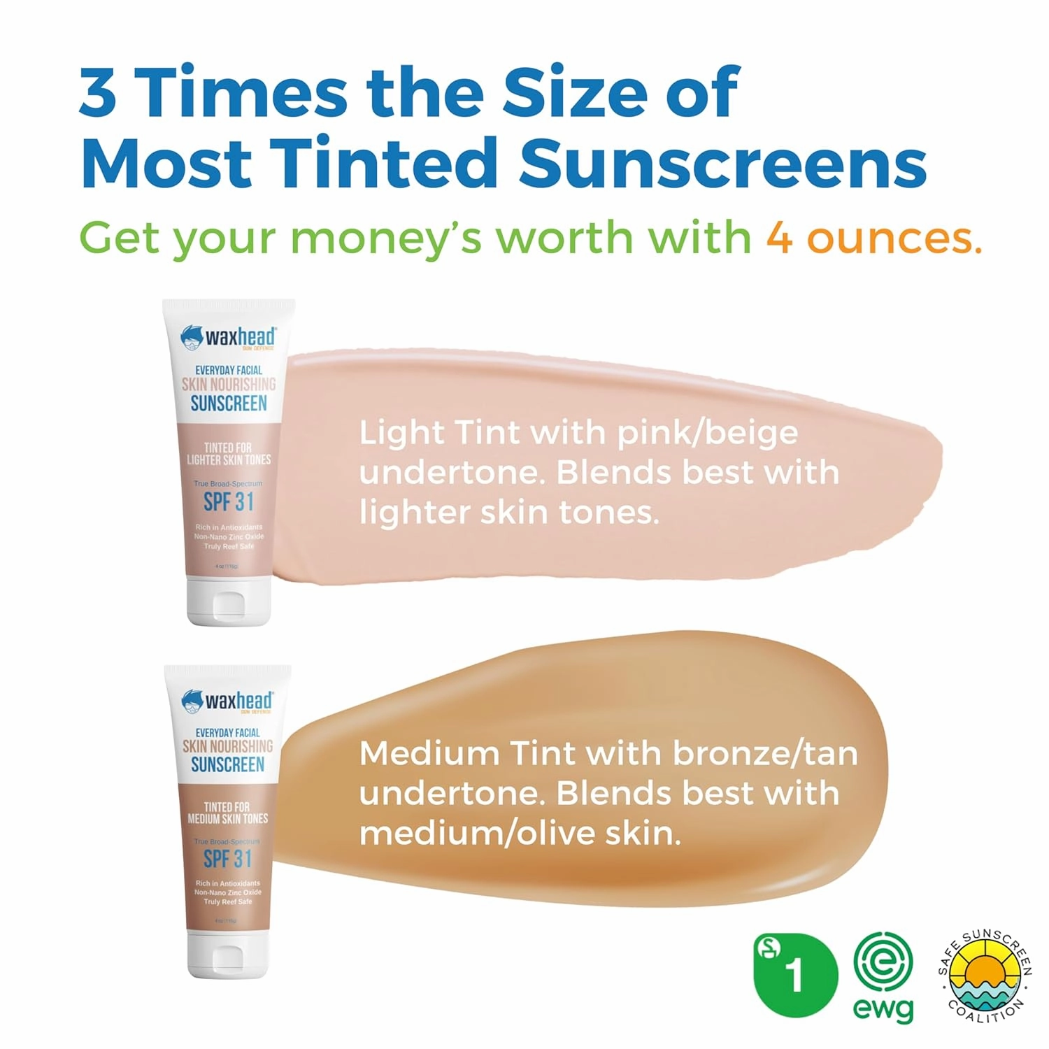 Waxhead Tinted Mineral Sunscreen for Face SPF 31, Tinted Zinc Oxide Sunscreen, Hydrating, Easy to Apply, Lightweight, Blends Nicely, Broad Spectrum Primer with Antioxidants (Sheer Glow Light Tint 4oz)