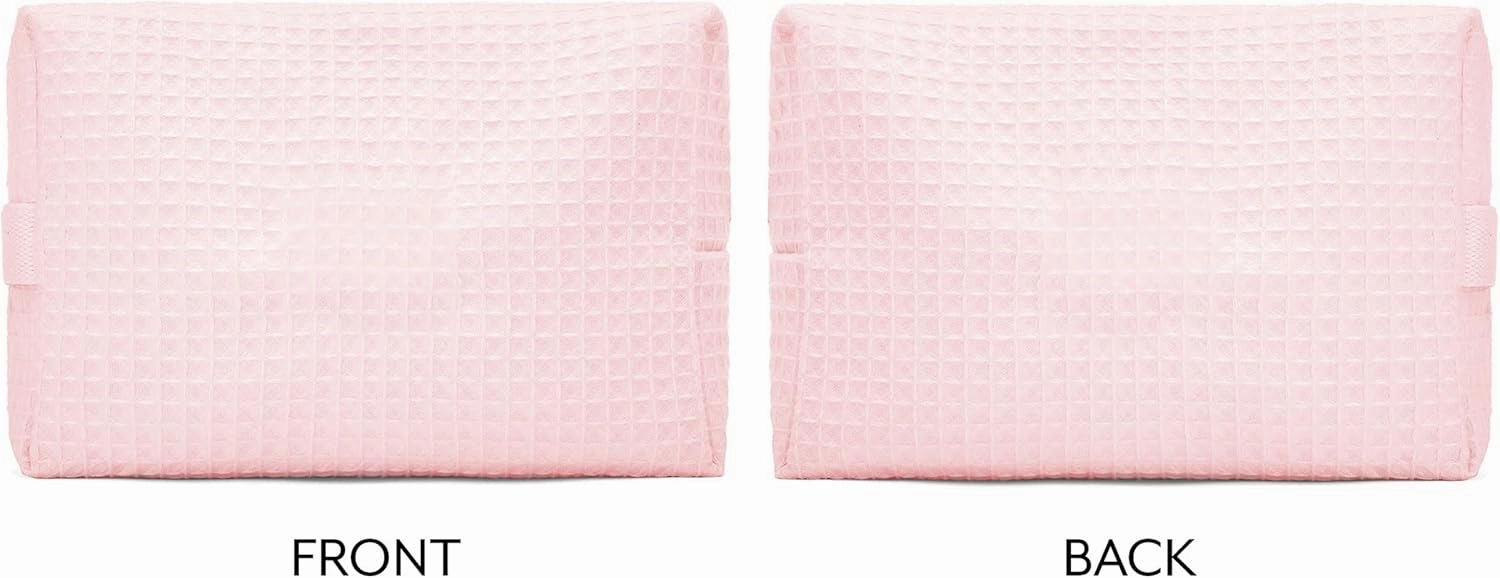 WEDDINGSTAR Women's Large Cotton Waffle Makeup Bag - Blush Pink