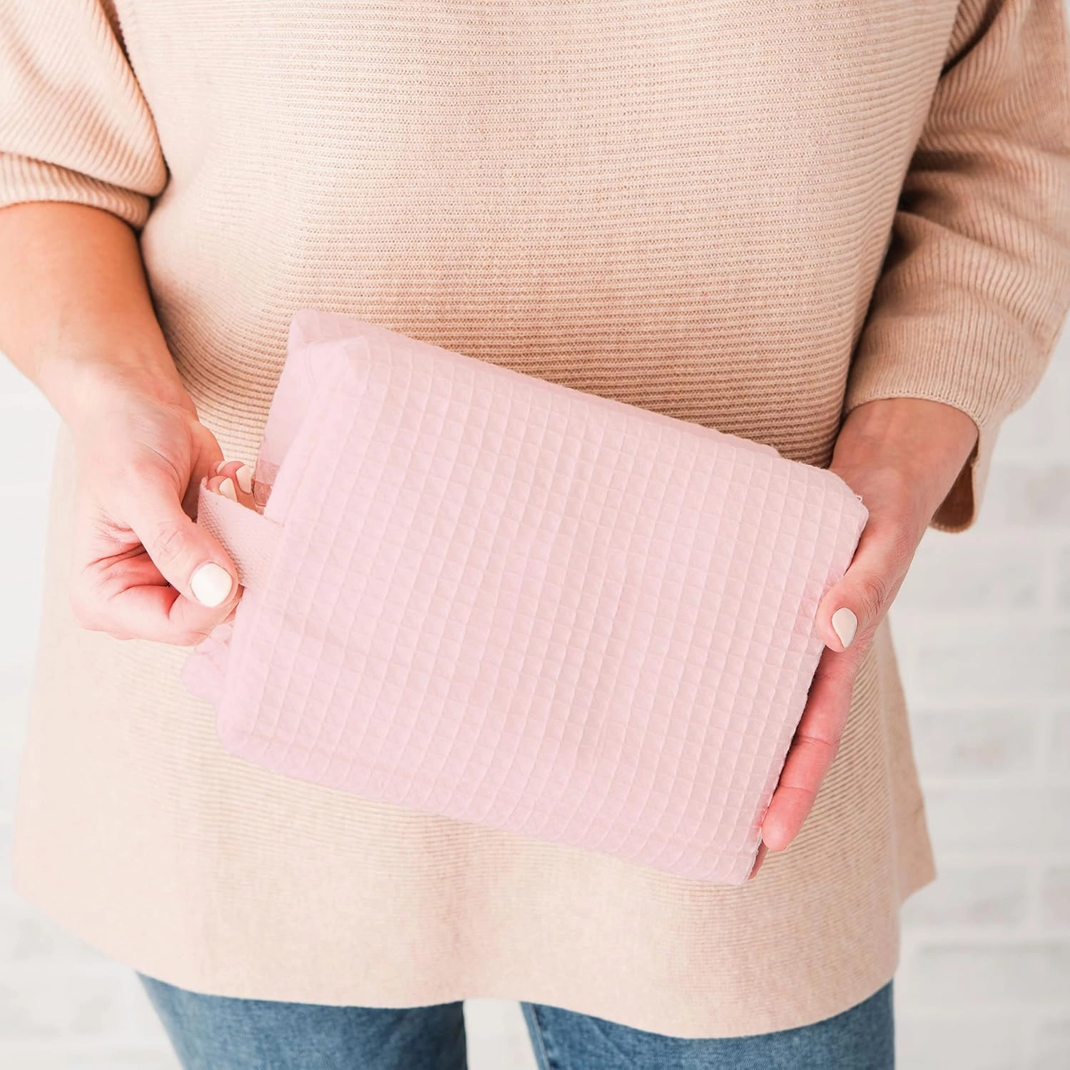 WEDDINGSTAR Women's Large Cotton Waffle Makeup Bag - Blush Pink