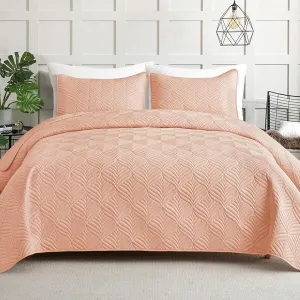 Whale Flotilla Elegant Extra Soft Quilts Queen Size, 3-Piece Lightweight Modern Geometric Full Queen Quilt Bedding Sets Bedspread Coverlet for All Seasons, Blush Pink