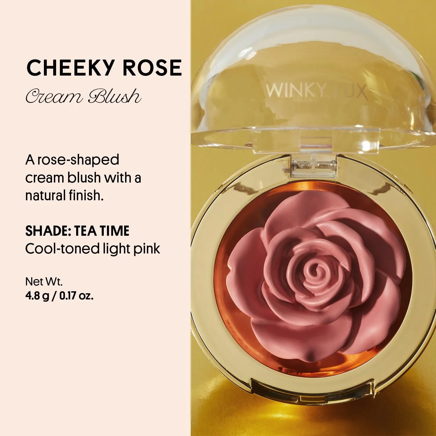 Winky Lux Cheeky Rose, Cream Blush for Cheeks, Flower Blush with Vitamin E, Makeup Blush and Flower Makeup, Pink Tea Time