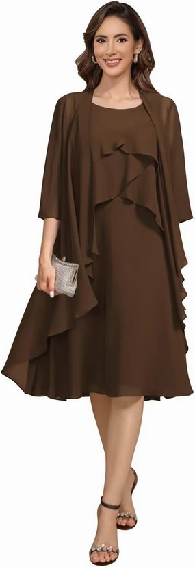 Women's 2 Piece Mother of The Bride Dresses 2025 Tiered Chiffon Formal Evening Dresses TM49