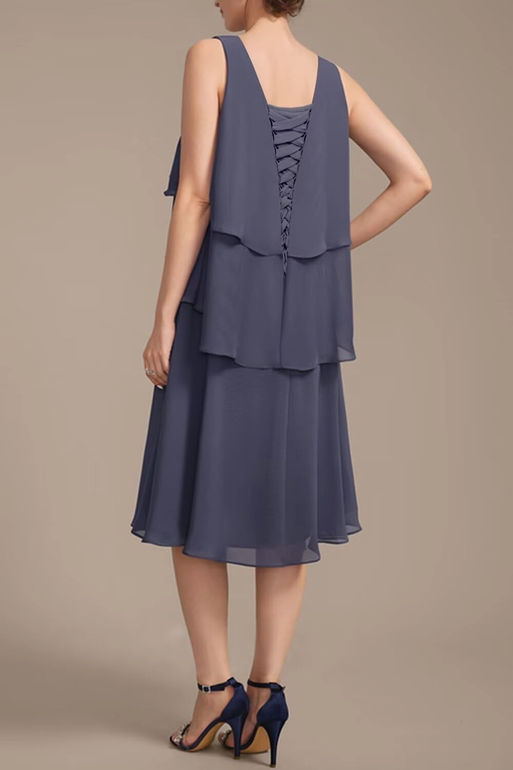 Women's 2 Piece Mother of The Bride Dresses 2025 Tiered Chiffon Formal Evening Dresses TM49
