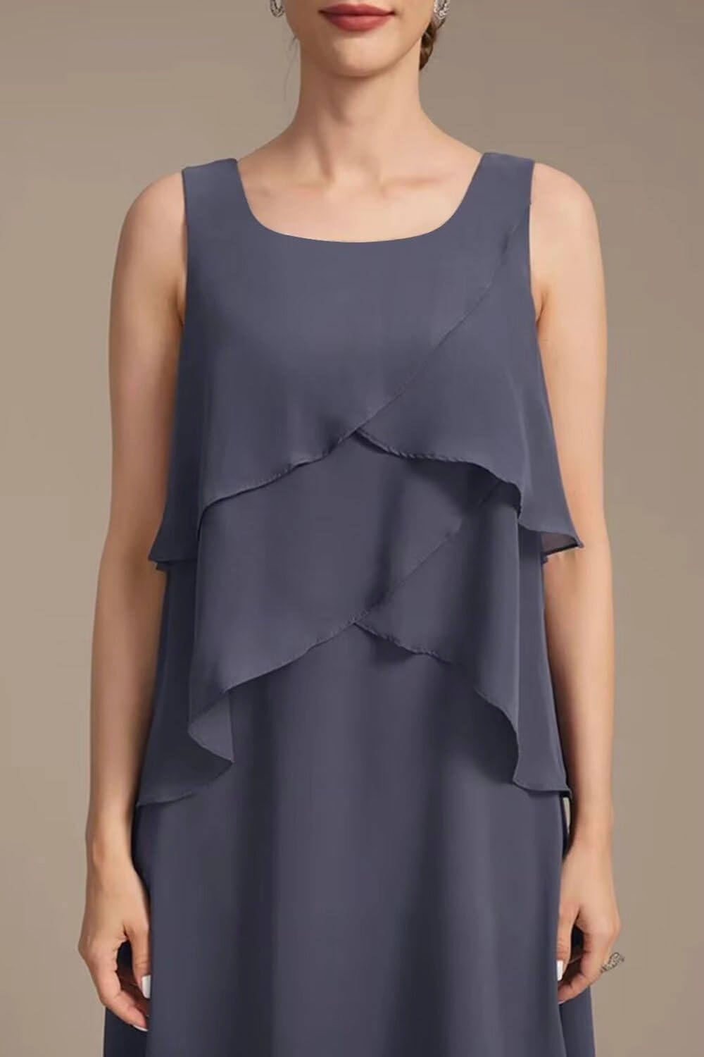 Women's 2 Piece Mother of The Bride Dresses 2025 Tiered Chiffon Formal Evening Dresses TM49