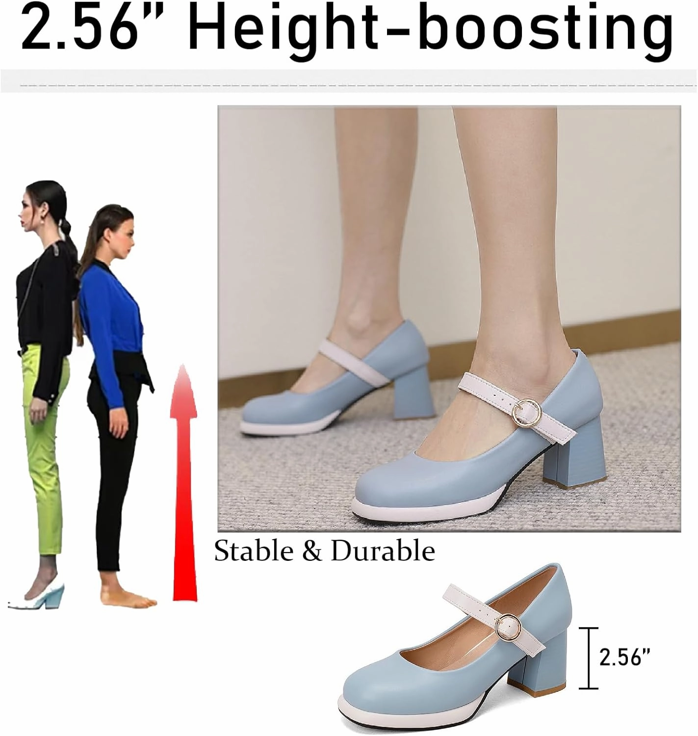 Women's Leather Platform Mary Janes Pumps with Adjust Buckle Strap Retro Comfortable Round Toe Stack Chunky Heels Dress Shoes for Party Prom Date Uniform Shoes