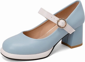 Women's Leather Platform Mary Janes Pumps with Adjust Buckle Strap Retro Comfortable Round Toe Stack Chunky Heels Dress Shoes for Party Prom Date Uniform Shoes