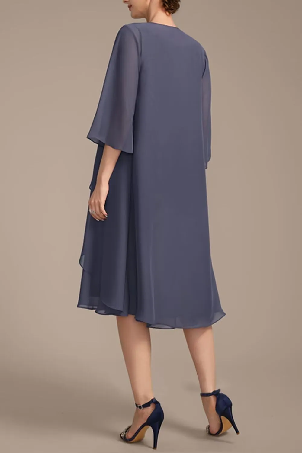 Women's 2 Piece Mother of The Bride Dresses 2025 Tiered Chiffon Formal Evening Dresses TM49