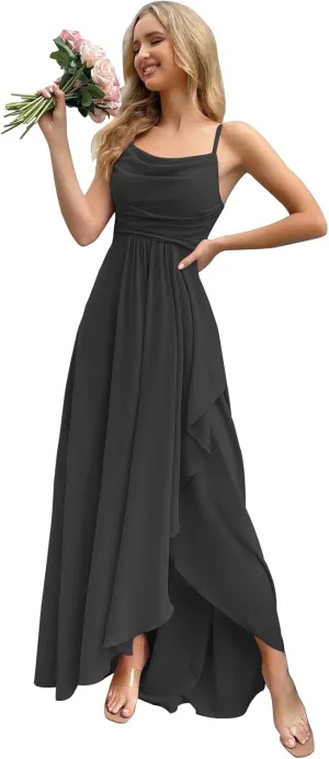 Women's Chiffon Bridesmaid Dresses for Wedding Long Formal Evening Prom Gown with Slit Side AR079