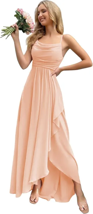Women's Chiffon Bridesmaid Dresses for Wedding Long Formal Evening Prom Gown with Slit Side AR079
