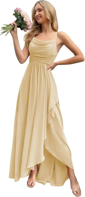 Women's Chiffon Bridesmaid Dresses for Wedding Long Formal Evening Prom Gown with Slit Side AR079