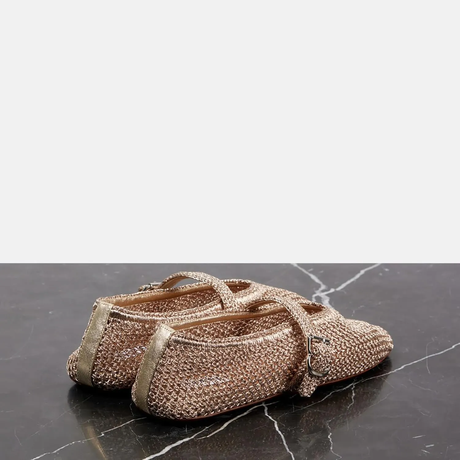 Women's Mesh Ballet Flats Round Toe Buckle Mary Jane Shoes Breathable Fishnet Comfortable Casual Shoes