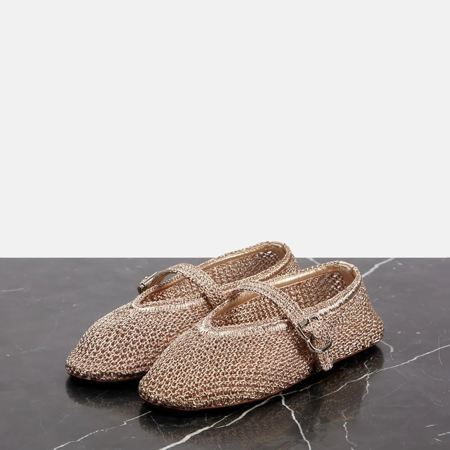 Women's Mesh Ballet Flats Round Toe Buckle Mary Jane Shoes Breathable Fishnet Comfortable Casual Shoes
