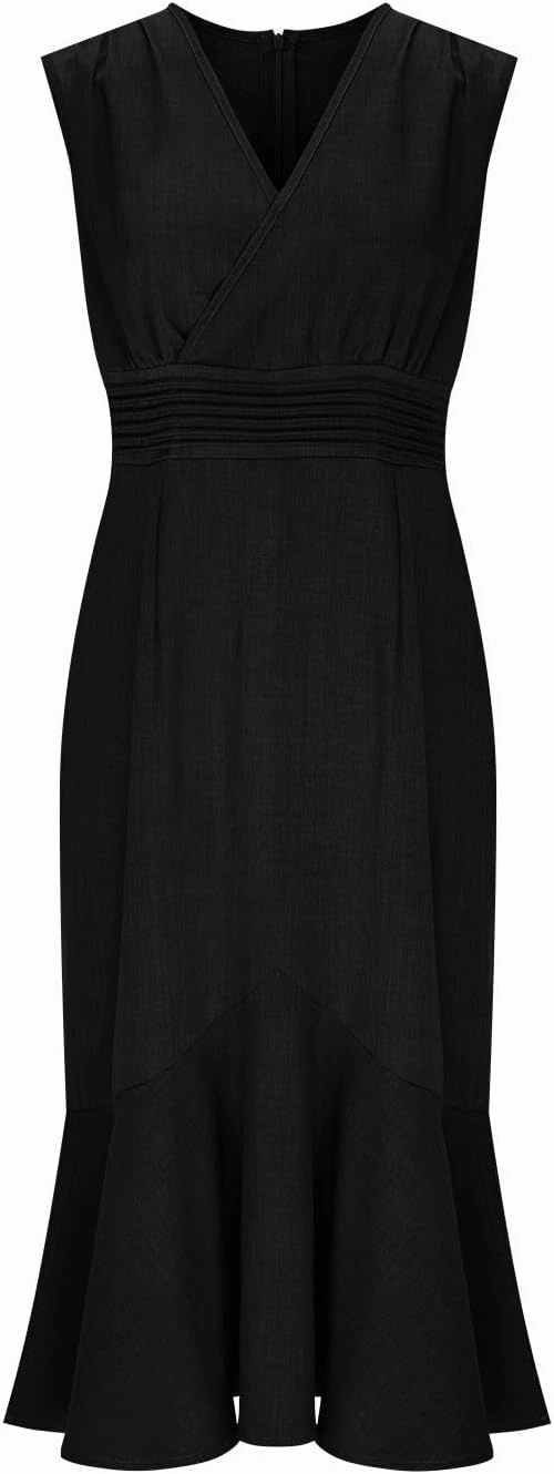 Womens Summer Casual Sleeveless Bodycon Dress A-Line High Waist V Neck Mermaid Dresses Dressy Midi Long Sundress