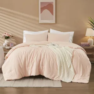 WRENSONGE Queen Comforter Set - 3 Pieces Prewashed Blush Pink Soft Lightweight Bedding for All Seasons, Fluffy Down Alternative Pink Comforter Queen Size with 2 Pillow Shams
