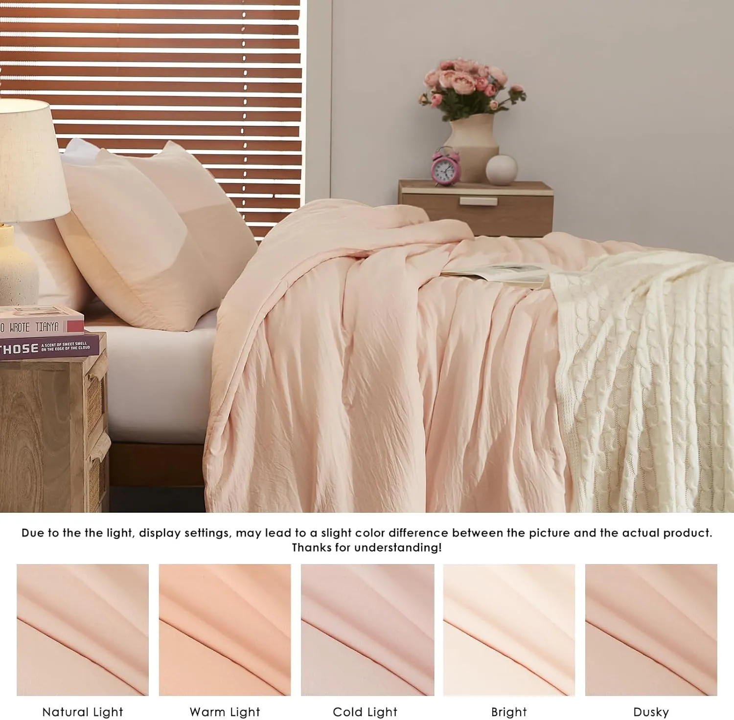 WRENSONGE Queen Comforter Set - 3 Pieces Prewashed Blush Pink Soft Lightweight Bedding for All Seasons, Fluffy Down Alternative Pink Comforter Queen Size with 2 Pillow Shams