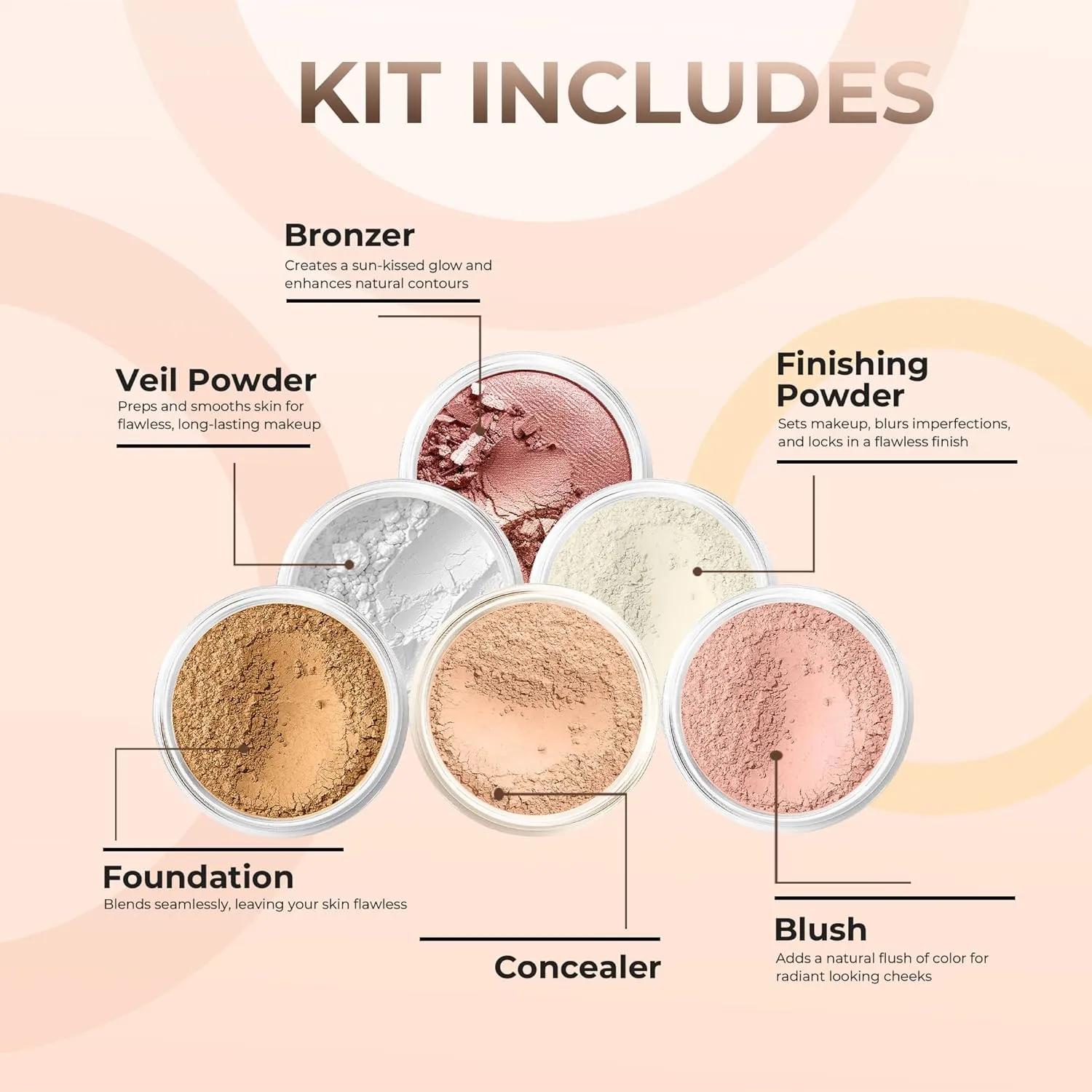 XL KIT (DEEP TAN) Full Size Mineral Makeup Set Foundation Sheer Bare Face Matte Powder Cover