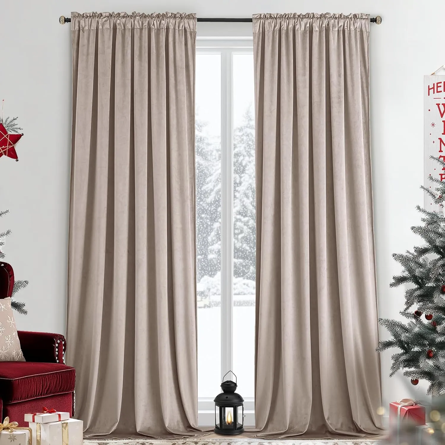 Yakamok Velvet Curtains 108 inches Long - Retro Blush Pink Thermal Insulated Light Blocking Window Drapes for Living Room, Privacy Protect Room Dividers for Bedroom, W52 x L108, 2 Panels Rod Pocket