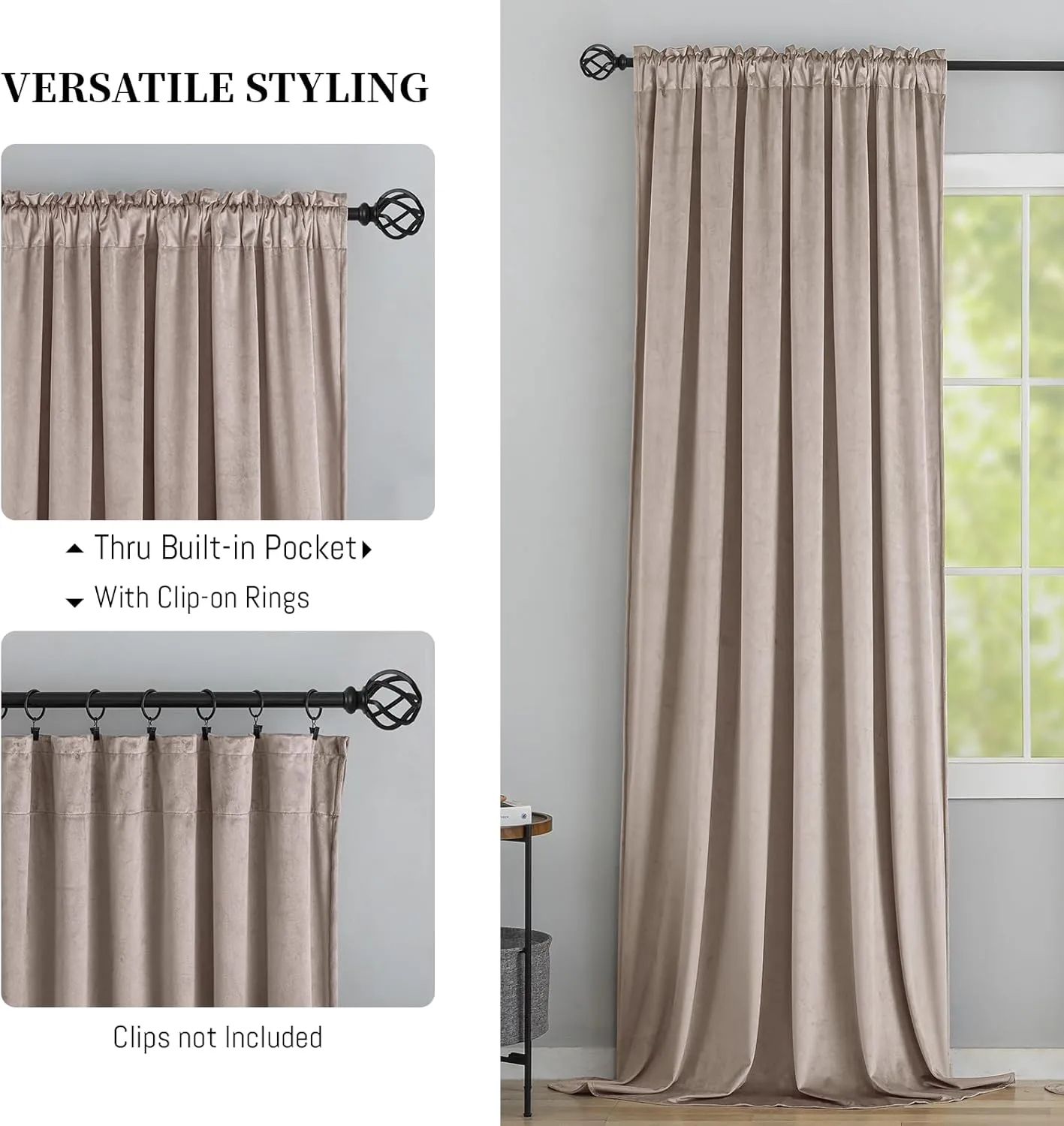 Yakamok Velvet Curtains 108 inches Long - Retro Blush Pink Thermal Insulated Light Blocking Window Drapes for Living Room, Privacy Protect Room Dividers for Bedroom, W52 x L108, 2 Panels Rod Pocket