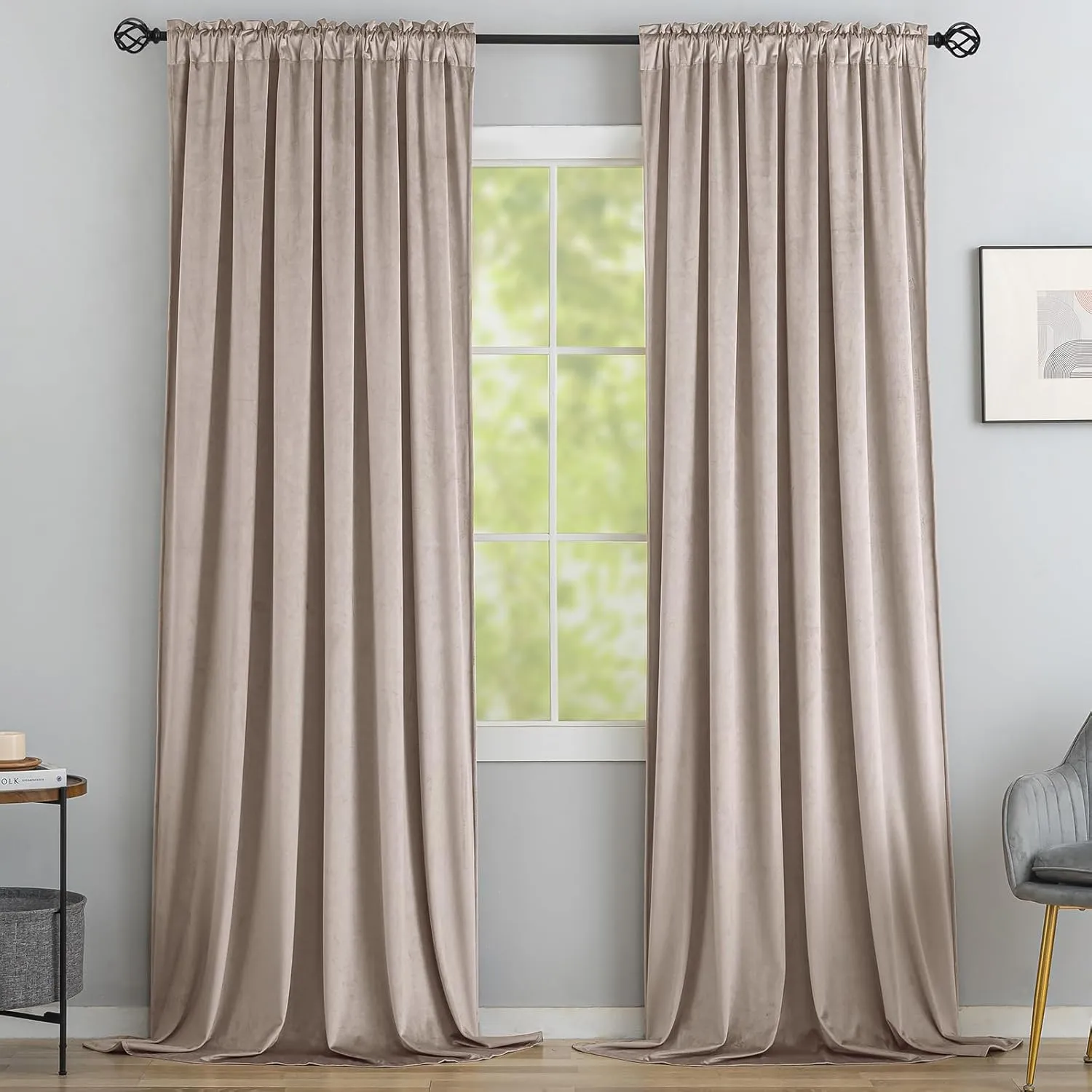 Yakamok Velvet Curtains 108 inches Long - Retro Blush Pink Thermal Insulated Light Blocking Window Drapes for Living Room, Privacy Protect Room Dividers for Bedroom, W52 x L108, 2 Panels Rod Pocket